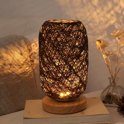 Tolaxa Dual-Tone Rattan Table Lamp. Warm White & Coffee Brown Ambiance