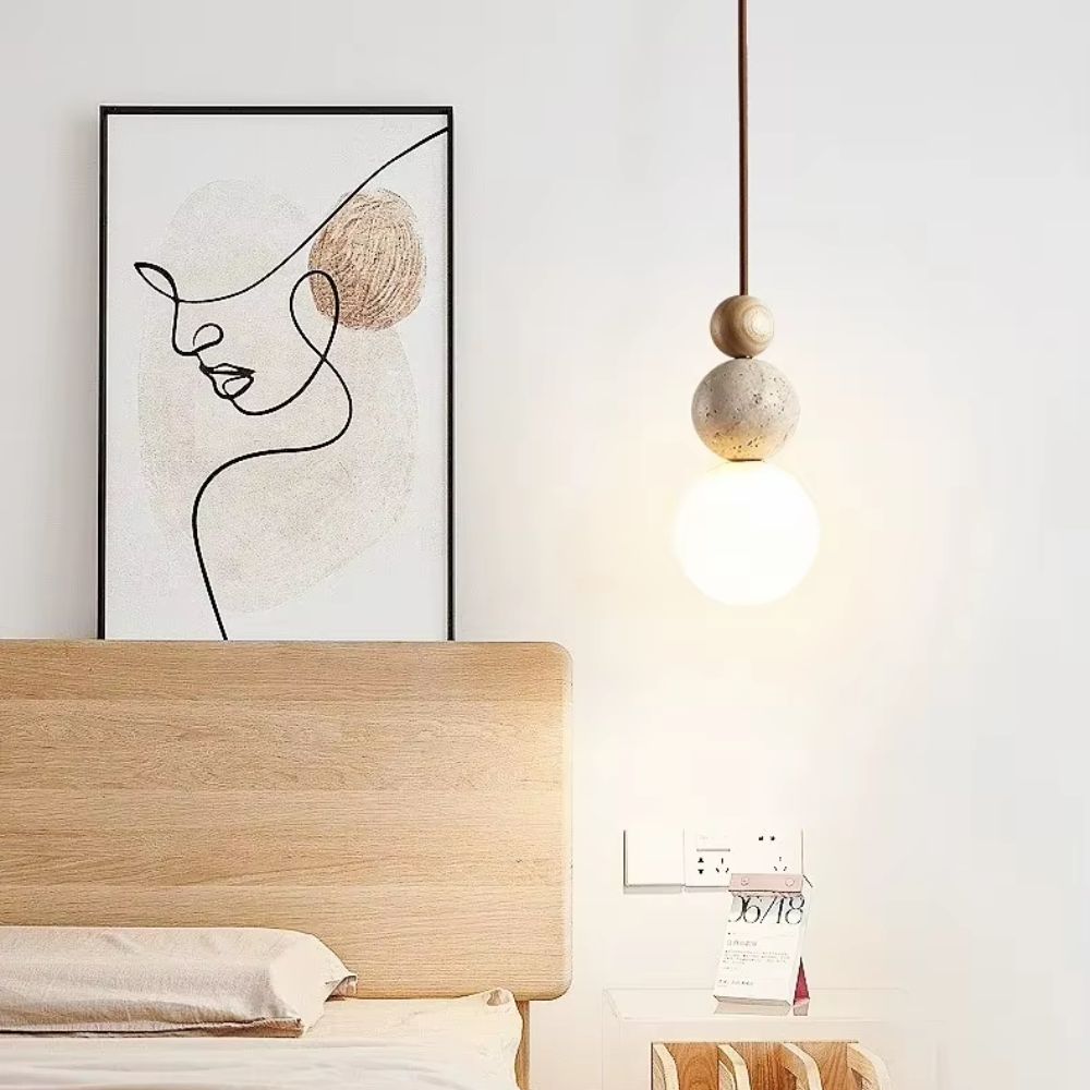 Tolaxa Orbis. Sculptural Pendant Light in Natural Stone & Wood