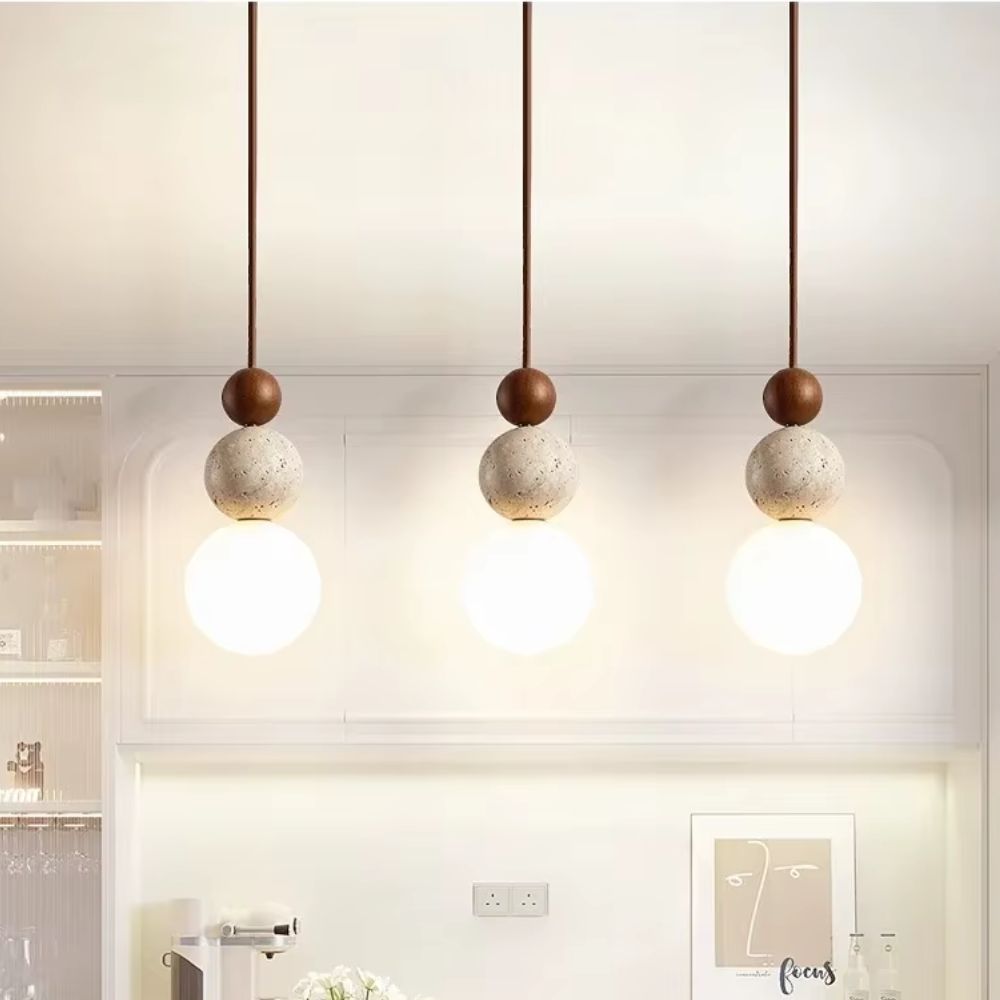 Tolaxa Orbis. Sculptural Pendant Light in Natural Stone & Wood