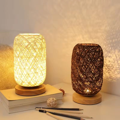 Tolaxa Dual-Tone Rattan Table Lamp. Warm White & Coffee Brown Ambiance