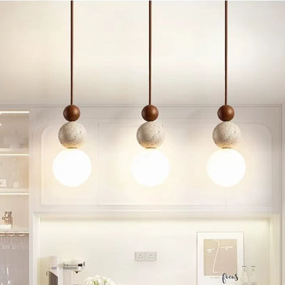 Tolaxa Orbis. Sculptural Pendant Light in Natural Stone & Wood