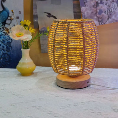 Tolaxa WovenGlow. Handcrafted Rattan Table Lamp with Wooden Base