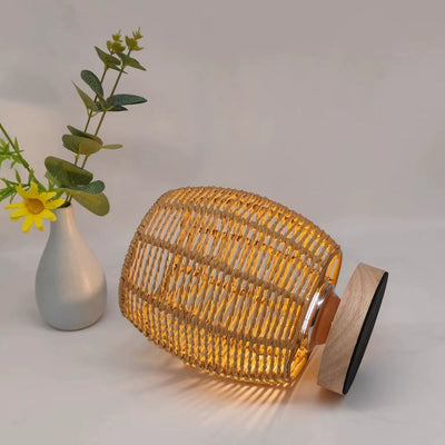 Tolaxa WovenGlow. Handcrafted Rattan Table Lamp with Wooden Base