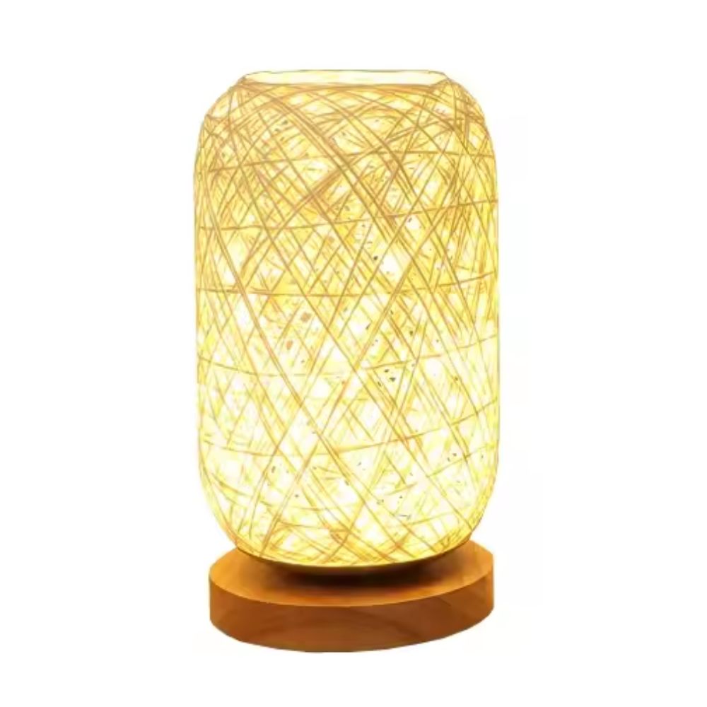 Tolaxa Dual-Tone Rattan Table Lamp. Warm White & Coffee Brown Ambiance