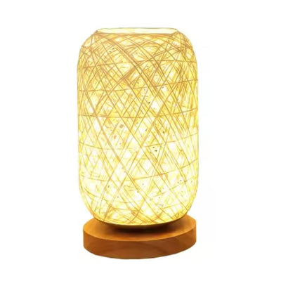 Tolaxa Dual-Tone Rattan Table Lamp. Warm White & Coffee Brown Ambiance