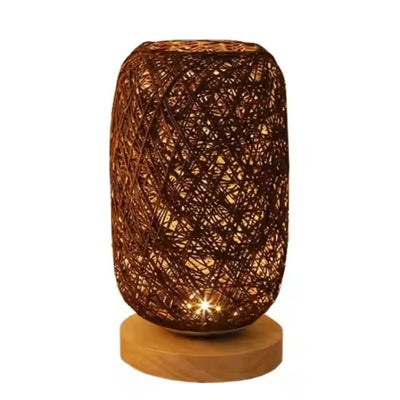Tolaxa Dual-Tone Rattan Table Lamp. Warm White & Coffee Brown Ambiance