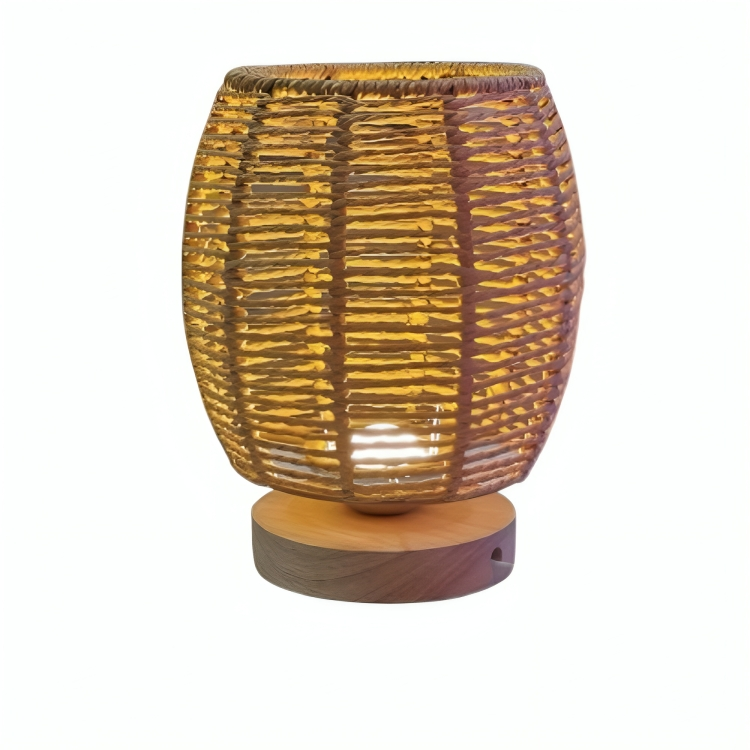 Tolaxa WovenGlow. Handcrafted Rattan Table Lamp with Wooden Base